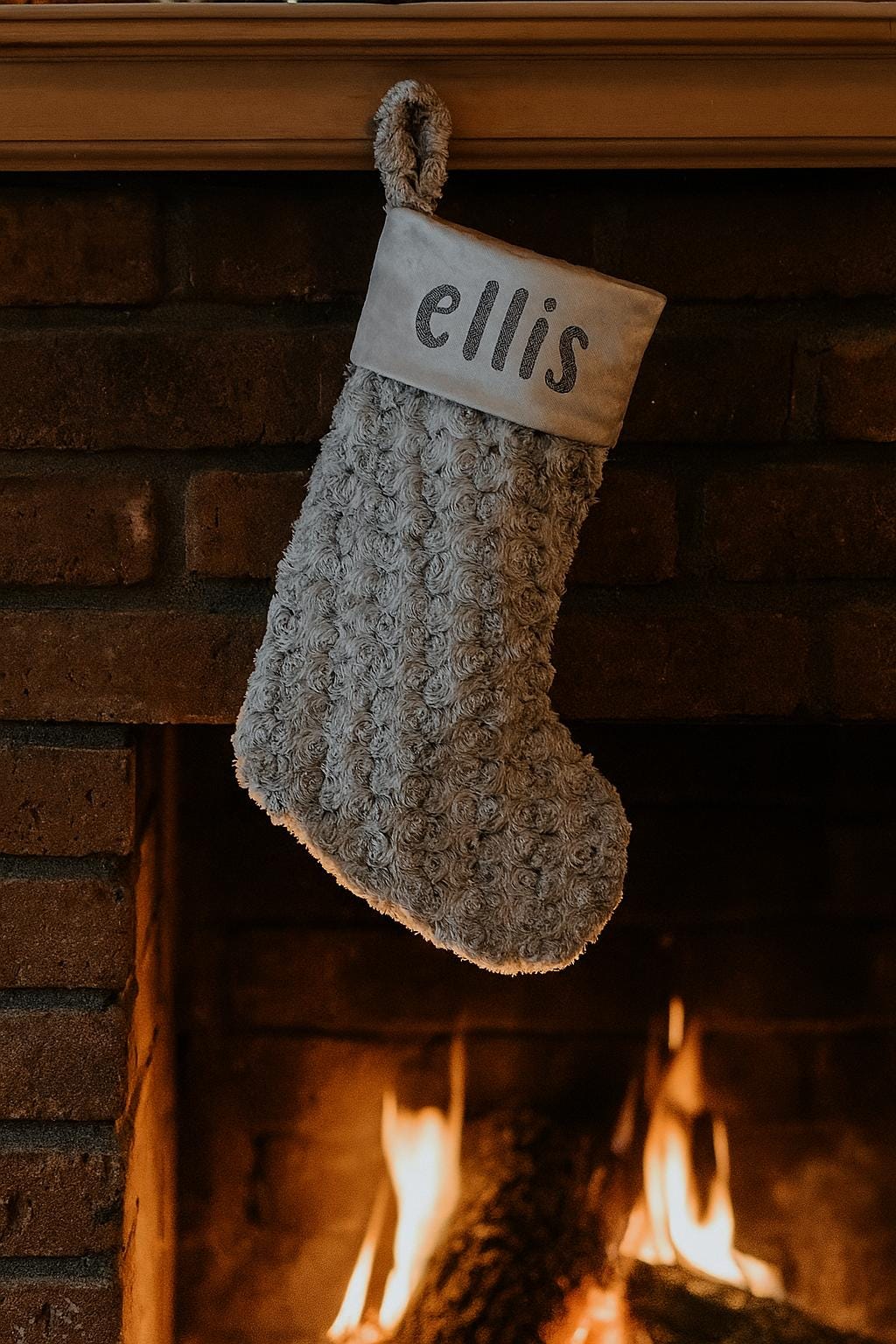 Personalised Grey Christmas Stocking – Custom Name Embroidered Holiday Fireplace Décor - christmas stocking by Sarah's Embroidery