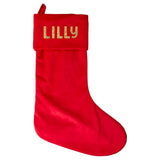 Personalised Red Christmas Stocking – Custom Name Glitter Lettering – Luxury Holiday Fireplace Décor - christmas stocking by Sarah's Embroidery