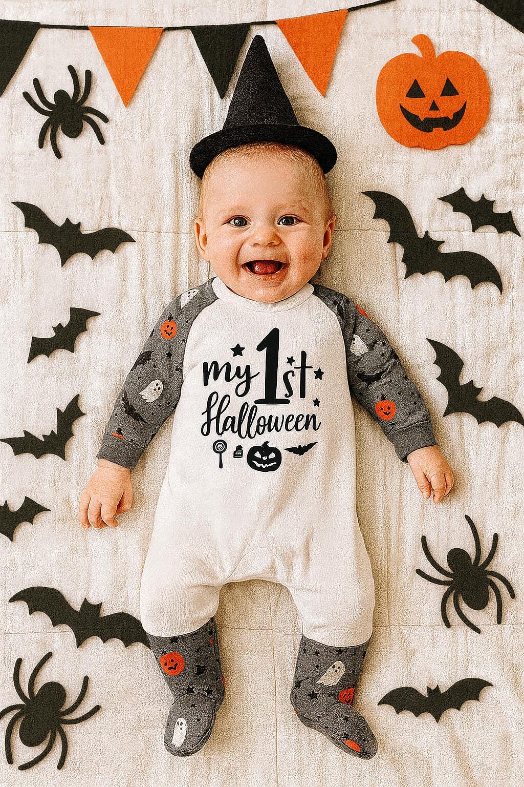 Baby's First Halloween Romper: Soft Cotton, Pumpkin & Ghost Design - baby bodysuit by Sarah's Embroidery