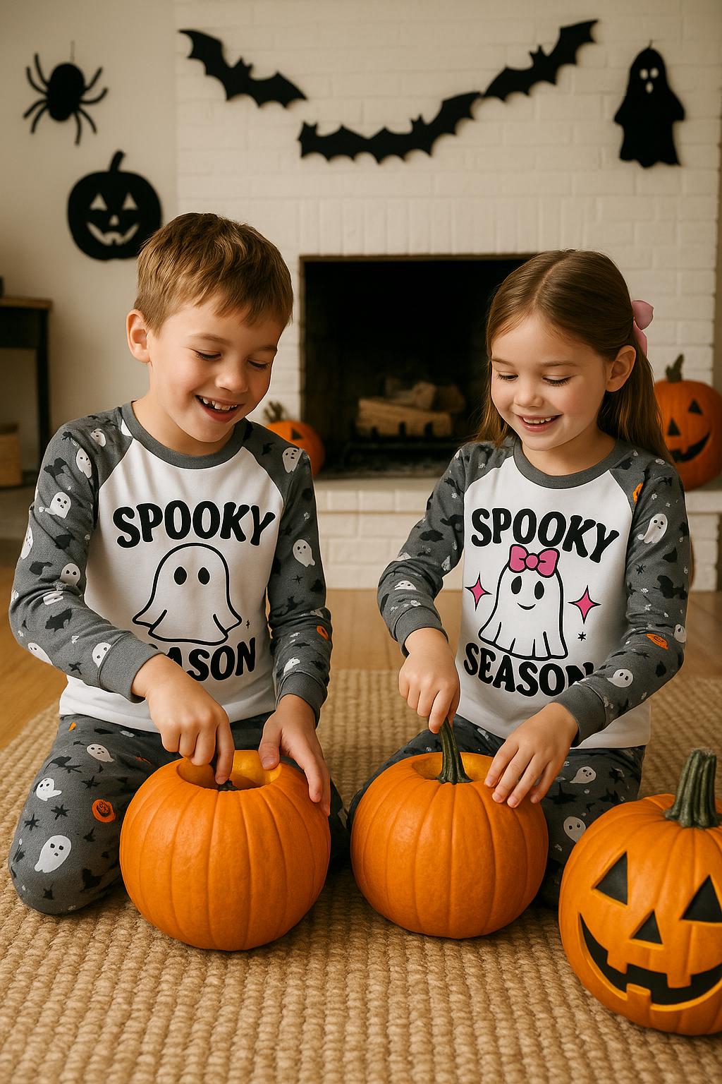 Matching Kids Halloween Pajamas – “Spooky Season” Ghost & Girl Ghost Designs – Toddler Fall Sleepwear - baby bodysuit by Sarah's Embroidery