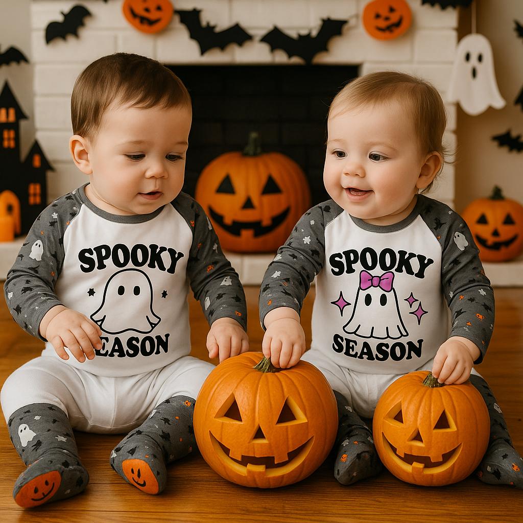 Matching Kids Halloween Pajamas – “Spooky Season” Ghost & Girl Ghost Designs – Toddler Fall Sleepwear - baby bodysuit by Sarah's Embroidery