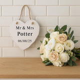 Personalised Heart Hanging Sign - Mr & Mrs Wedding Plaque - Custom Date Keepsake Gift - sign by Sarah's Embroidery
