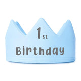 1st Birthday Crown: Soft Cotton Party Hat - Pink, White & Blue - t-shirt by Sarah's Embroidery