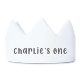 Personalised 1st Birthday Crown: Custom Party Hat - Pink, White & Blue - wall art print by Sarah's Embroidery