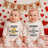Baby Proposal Sleepsuit – “Will You Marry My Mummy/Daddy?” – Engagement Announcement Outfit - baby sleepsuit by Sarah's Embroidery