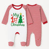 My 1st Christmas Baby Sleepsuit – Red & White Stripes – Festive Newborn Outfit - baby bodysuit by Sarah's Embroidery