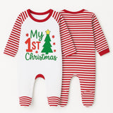 My 1st Christmas Baby Sleepsuit – Red & White Stripes – Festive Newborn Outfit - baby bodysuit by Sarah's Embroidery