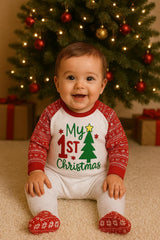 My 1st Christmas Baby Sleepsuit – Red Fair Isle Pattern – Festive Newborn Outfit - baby bodysuit by Sarah's Embroidery
