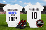 Huddersfield Football Baby Bodysuit - Born to Support - baby bodysuit by Sarah's Embroidery
