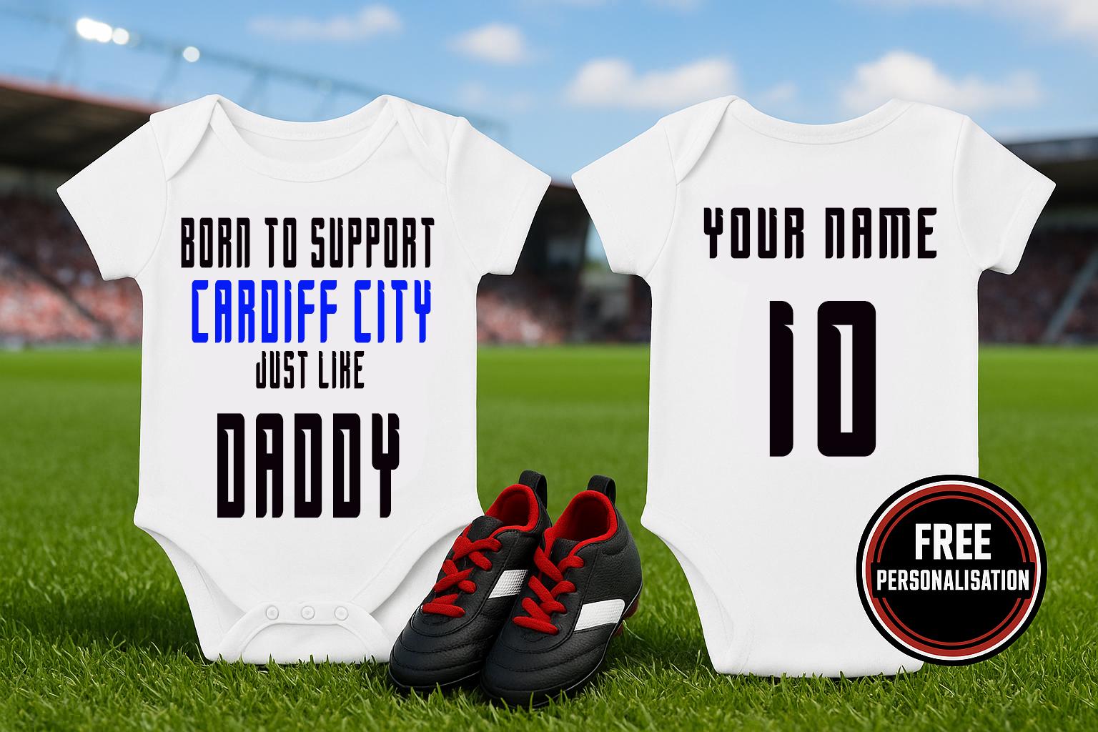Cardiff City Baby Bodysuit - Born to Support Football Team - baby bodysuit by Sarah's Embroidery