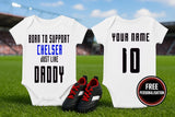 Chelsea Baby Bodysuit - Born to Support, Football Baby Vest - baby bodysuit by Sarah's Embroidery