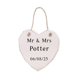 Personalised Heart Hanging Sign - Mr & Mrs Wedding Plaque - Custom Date Keepsake Gift - sign by Sarah's Embroidery