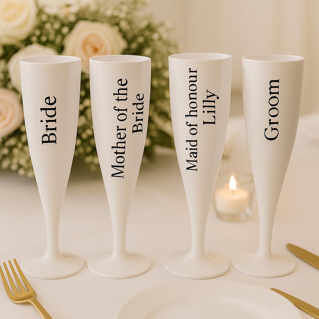 Personalised Wedding Champagne Flutes - Bride & Groom Glasses - Bridal Party Toasting Cups - cold cup by Sarah's Embroidery