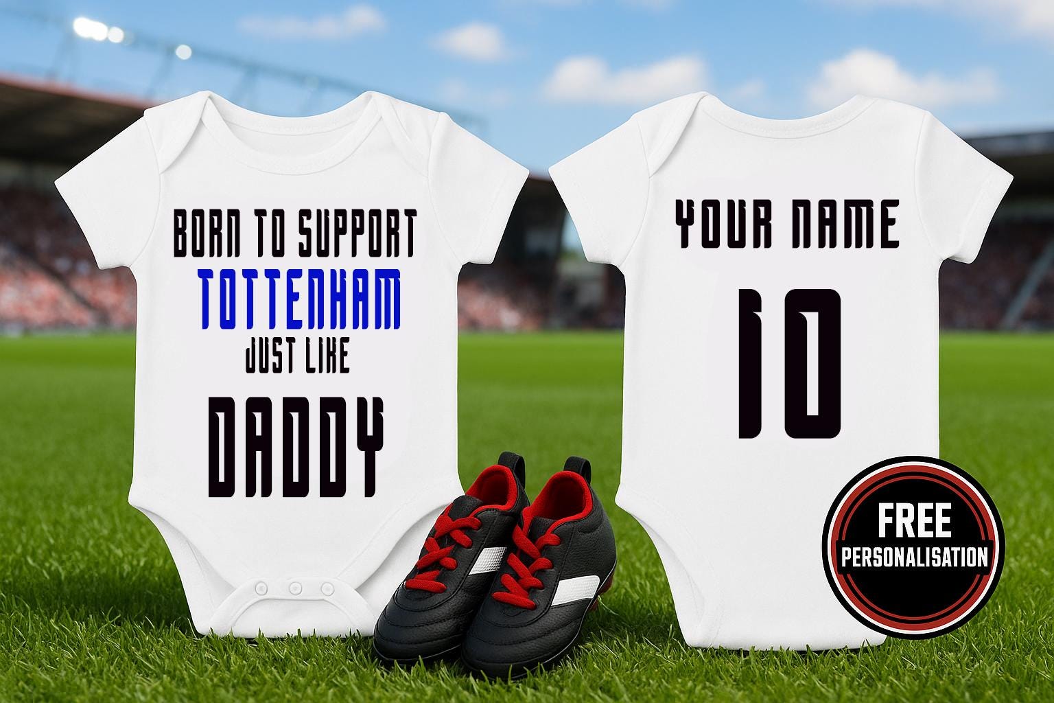 Tottenham Baby Bodysuit - Born to Support - Football Baby Vest - baby bodysuit by Sarah's Embroidery