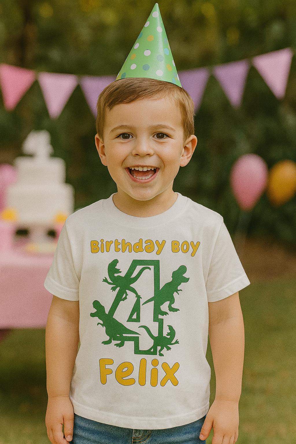 Personalised Dinosaur Birthday Boy T-Shirt: Custom Name & Age - t-shirt by Sarah's Embroidery
