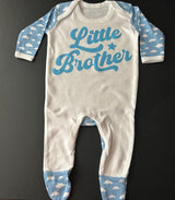 Little Brother Baby Sleepsuit – Blue Cloud Pattern – Newborn & Infant Outfit - baby bodysuit by Sarah's Embroidery