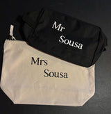 Personalised Mr & Mrs Canvas Travel Bag Set: Honeymoon Gift - bag by Sarah's Embroidery