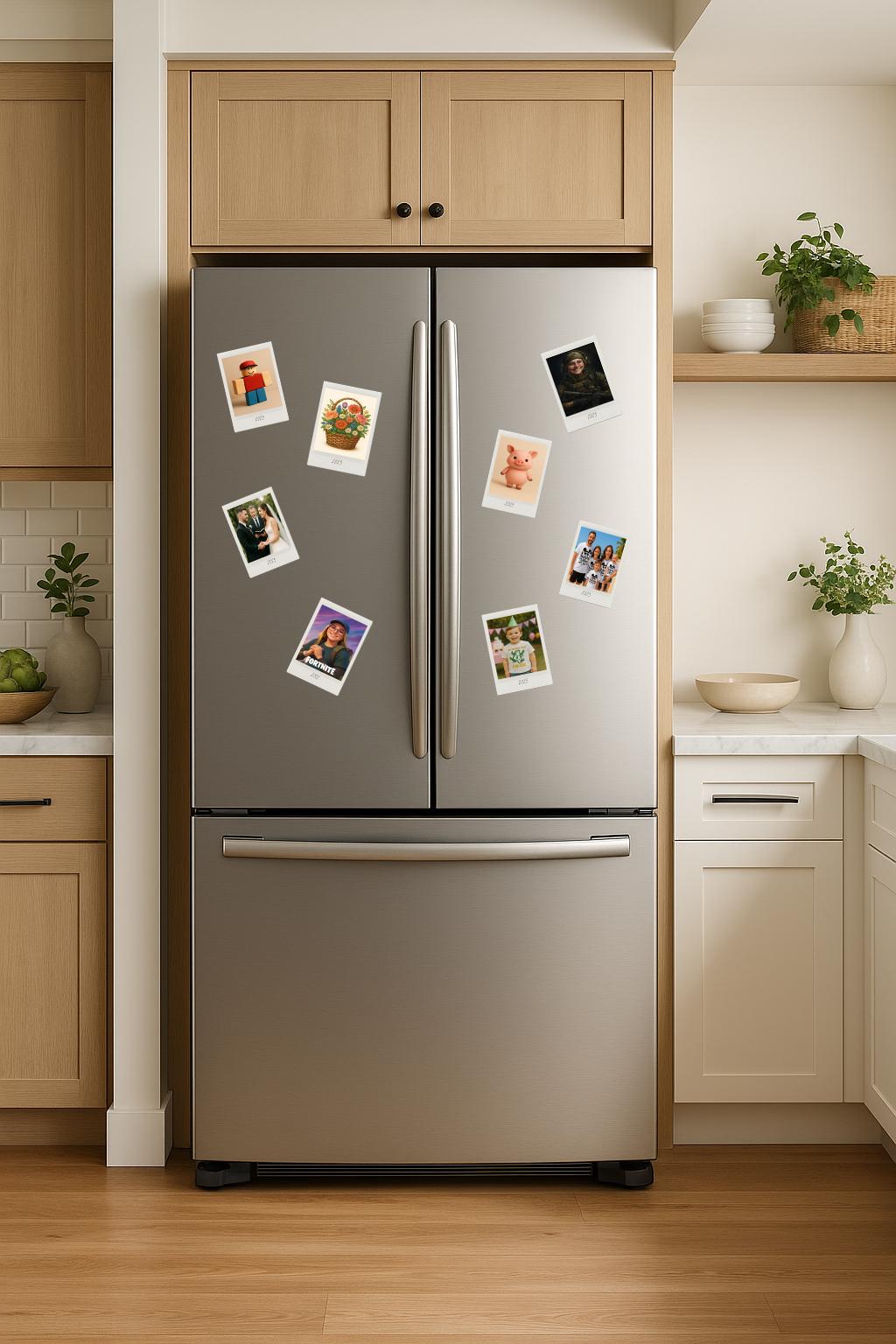 Personalised Polaroid Fridge Magnet Set: Custom Photo Memories (Pack of 8) - wall art print by Sarah's Embroidery