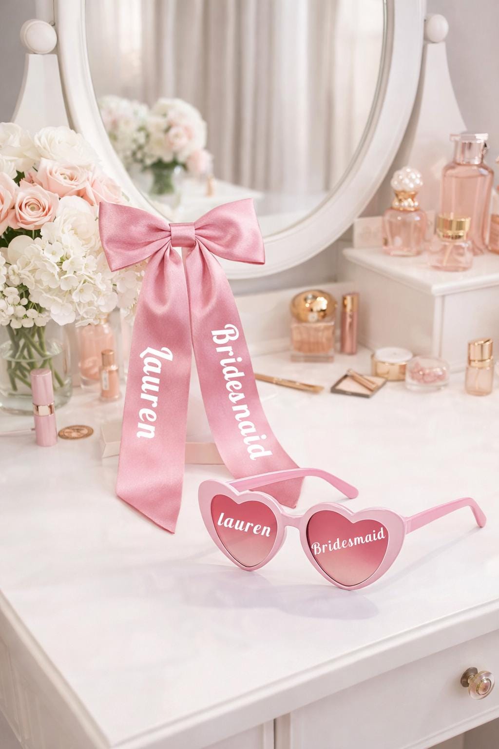 Personalised Bridesmaid Heart Sunglasses & Bow Set, Custom Bridal Party Accessories - sunglasses by Sarah's Embroidery