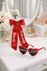 Personalised Bridesmaid Heart Sunglasses & Bow Set, Custom Bridal Party Accessories - sunglasses by Sarah's Embroidery