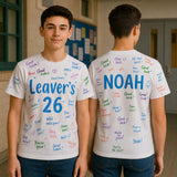 Personalised Leavers 2026 T-Shirt: Class Signature Keepsake - t-shirt by Sarah's Embroidery