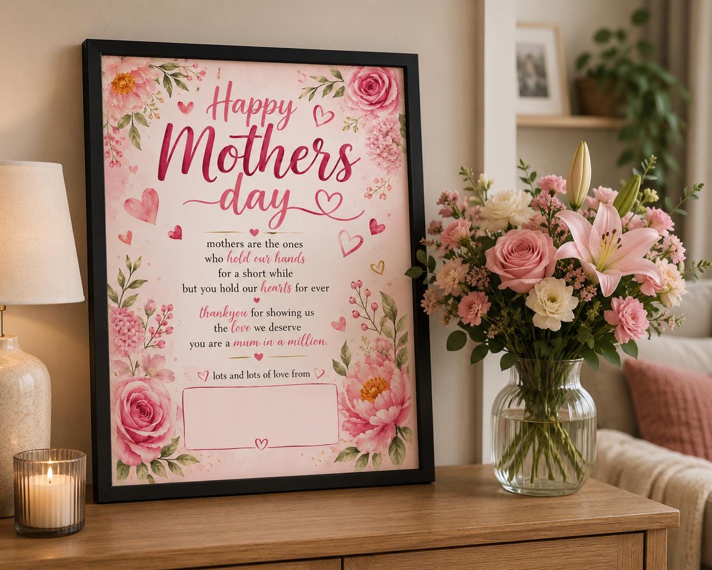 Personalised Mother's Day Print - Floral A4 Keepsake Gift for Mum (Framed Option) - wall art print by Sarah's Embroidery