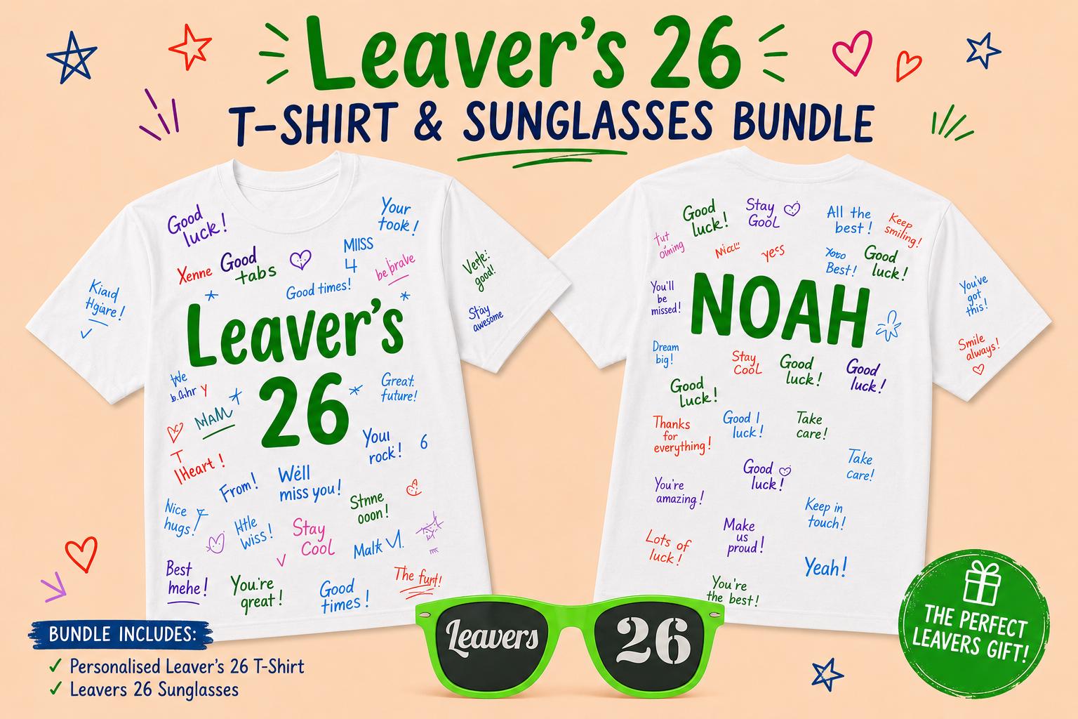 Personalised Leaver's 26 T-Shirt & Sunglasses Bundle (Class of 2026) - t-shirt by Sarah's Embroidery