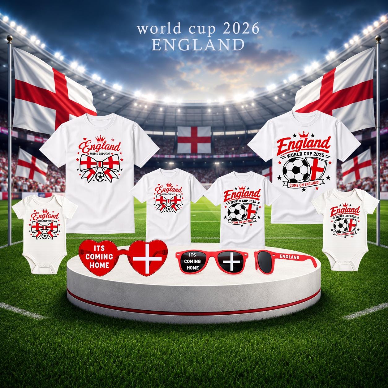 England Family Football Shirts, World Cup 2026 Fan Apparel, Baby Vest, Kids T-Shirt - baby bodysuit by Sarah's Embroidery